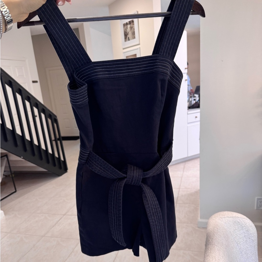 INTERMIX Navy Sleeveless Mini Dress with Self-Tie Belt